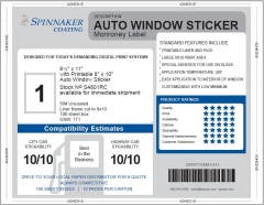 Auto Window Sticker, Monroney, 8.5" x 11" Sheet Size, 8" x 10" Label Size, 100 Sheets per Box